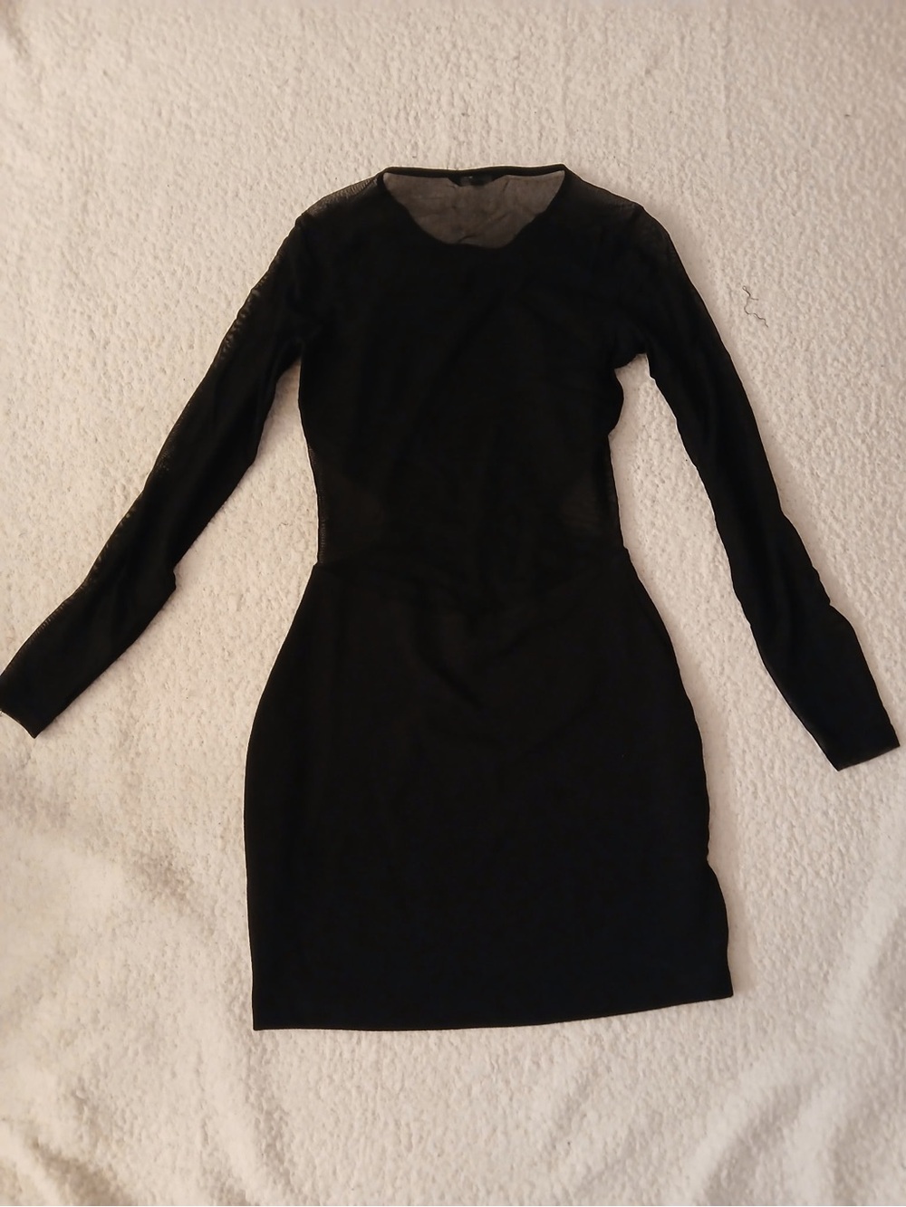 Express Black Long-Sleeve Sheer-Panel Bodycon Dress - Picture 8 of 9